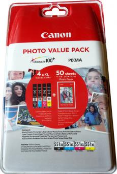 4x Original Canon Patronen CLI-551 XL+ Foto Papier PP-201 50 Blatt  6443B006 